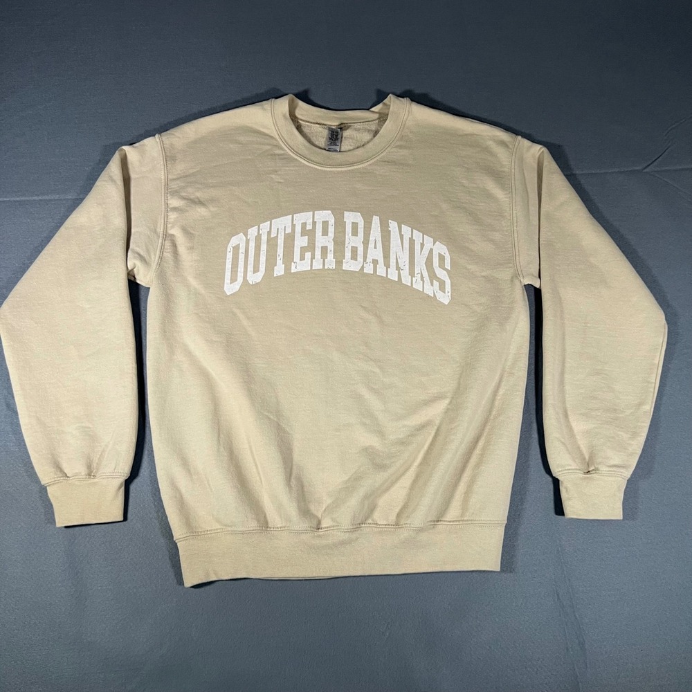 Outer Banks Graphic Sweatshirt Gildan Beige Crew Neck Pullover Women's Medium M